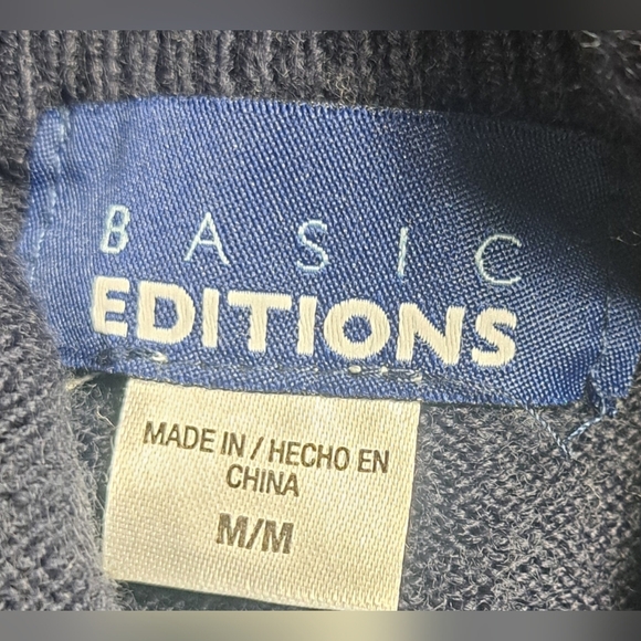 Basic Edition M Navy Blue Beaded Sweater Mock Neck Long Sleeve Nice Condition - Picture 3 of 6